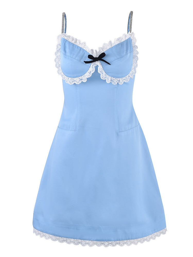 French Pure Wind Lace Stitching Suspender Skirt