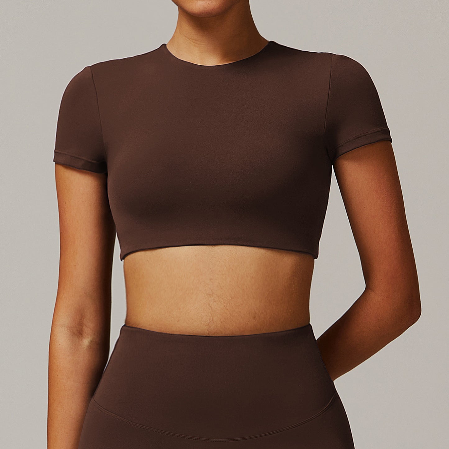 Quick-drying Crew Neck Yoga Short Sleeve Hollow-out Tight Top Fitness T-shirt