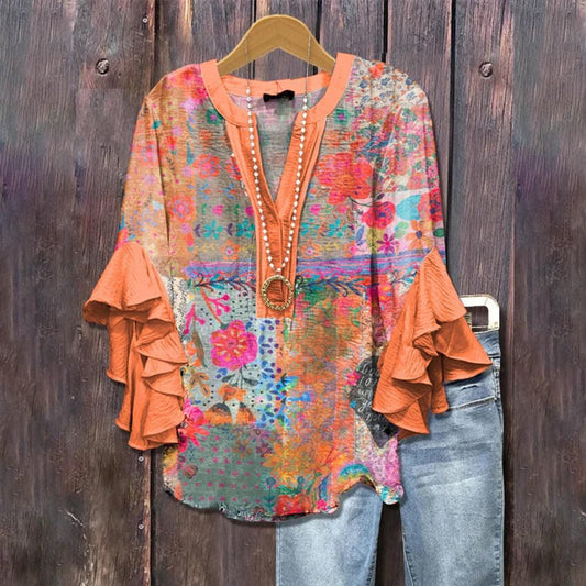 Casual Top With A Creative Floral Print And Digital Printing