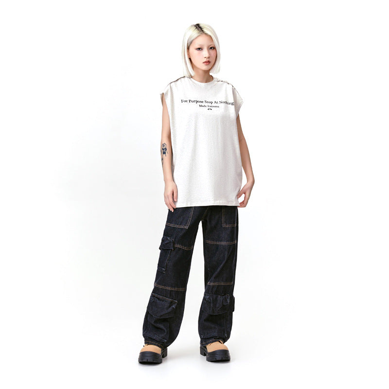 Street Printing Letters Summer Country Loose Base T-shirt