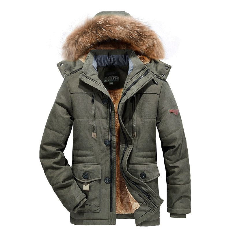 Casual Multi-pocket Hooded Men's Thick Cotton Jacket