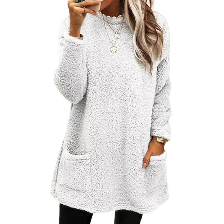 Ny damelomme rund hals afslappet varm langærmet T-shirt kjole