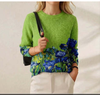 Fashion 3D Digital Three-dimensional Printing Round Neck Women's Sweater
