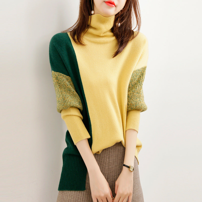 Bestselling Patchwork Color-Block Loose Turtleneck Sweater
