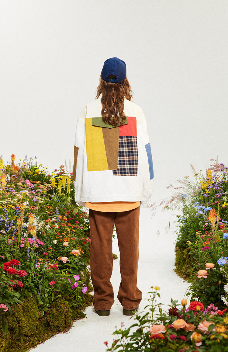American Style Loose New Patchwork Contrast Color Coat