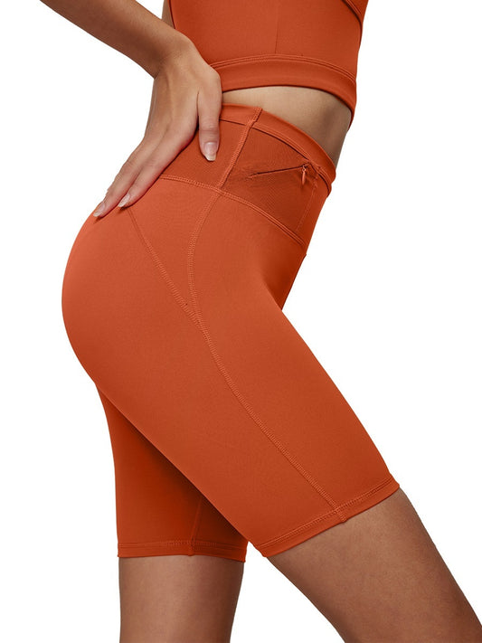 Full Waist Storage Solid Color Yoga Shorts