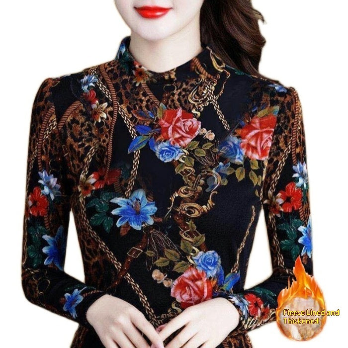Women's Fleece-Lined Turtleneck Long-Sleeve Slim-Fit Warm Top