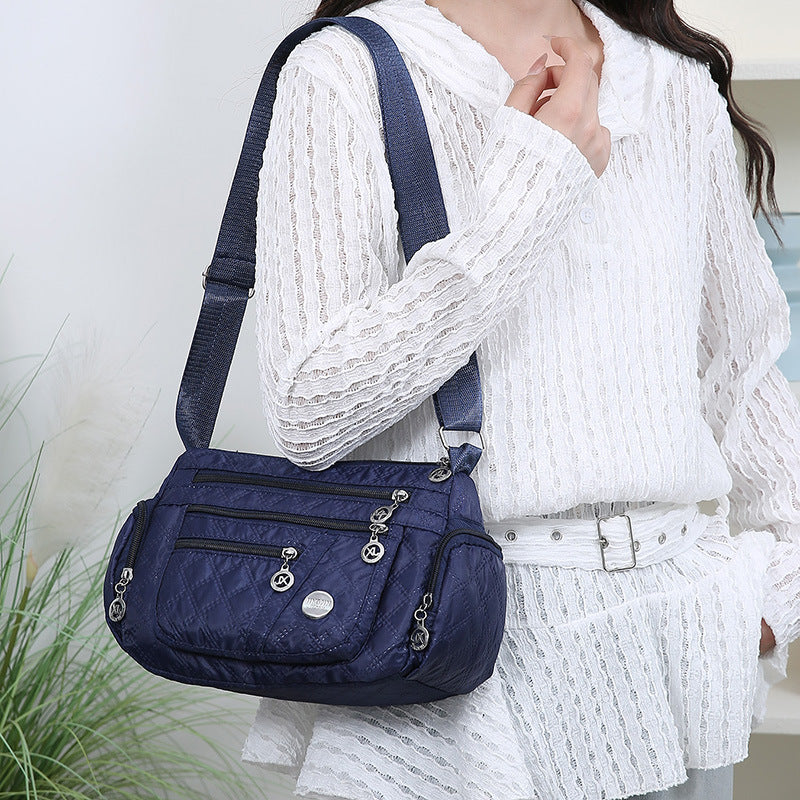 Large-Capacity Quilted Embroidery Thread Simple Shoulder Bag With Three-Layer Storage