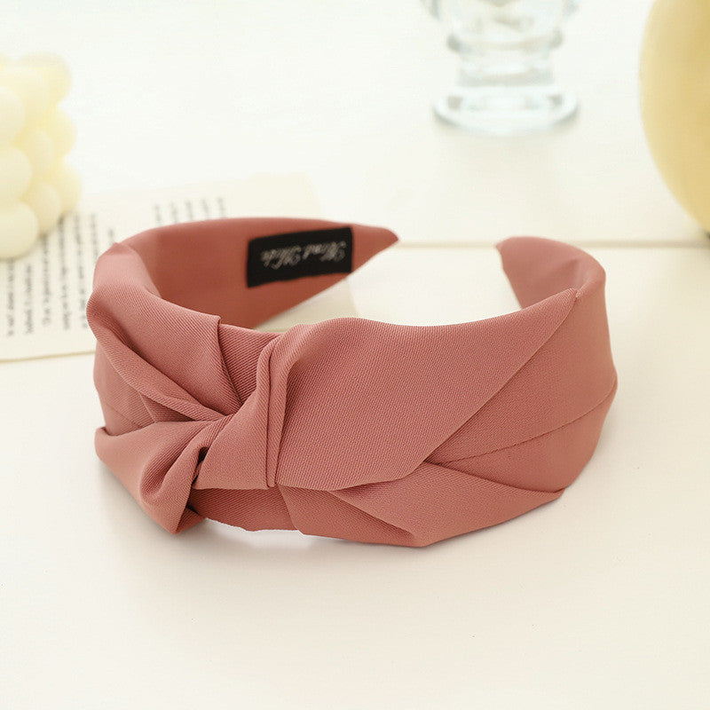 Pure Color Fabric Cross-knotted Headband Temperament Ladies