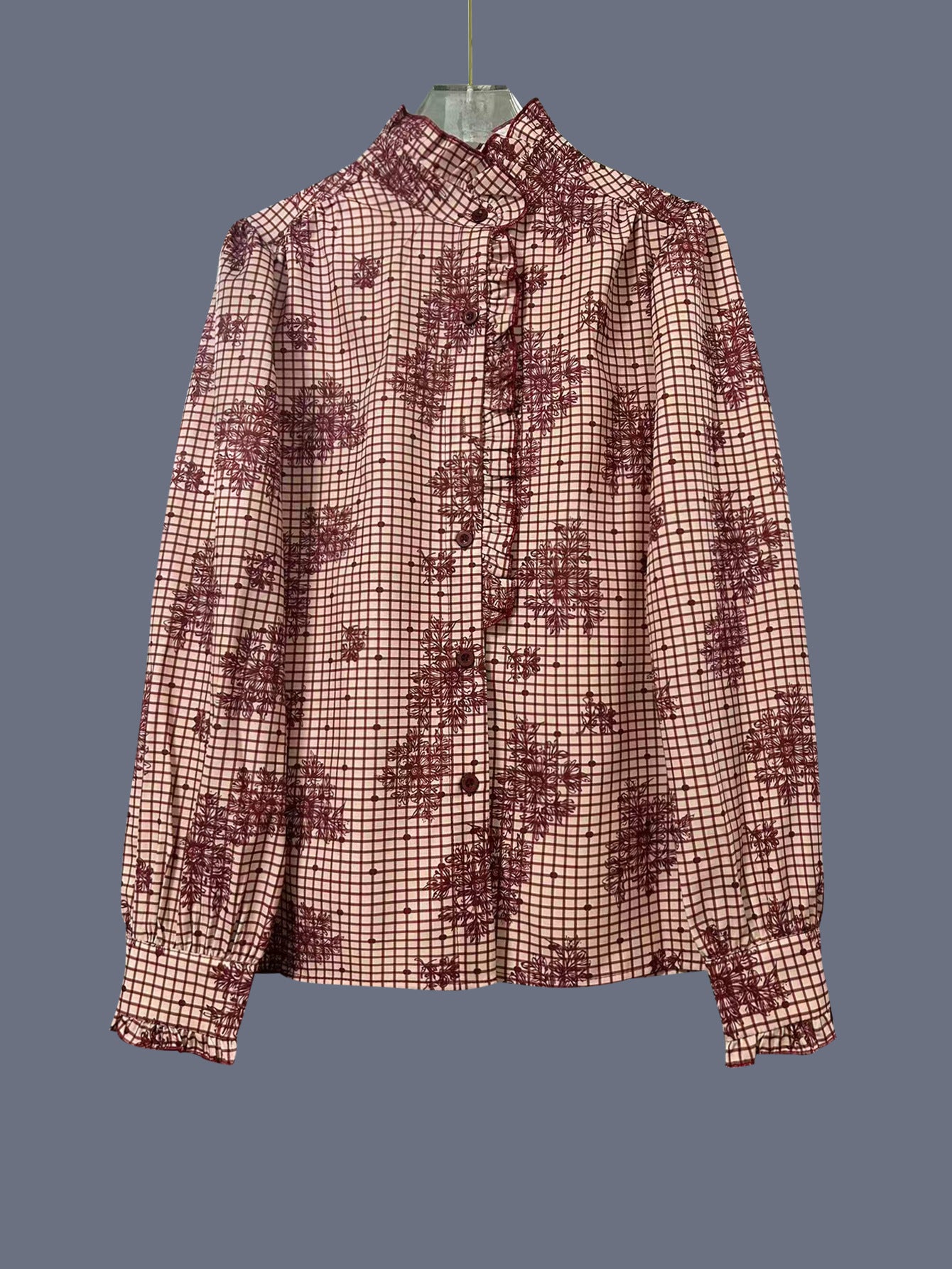 New Women's Long-sleeve Plaid Shirt With Ruffled Hem
