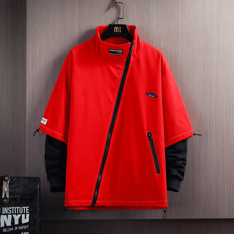 Plus Size Stand-up Collar Jacket Oblique Placket Tooling