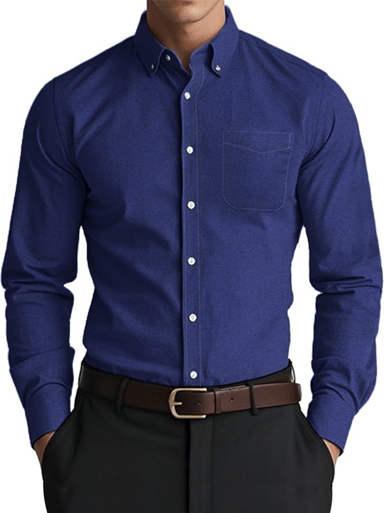 Men's Oxford Pure Color Casual Loose Shirt