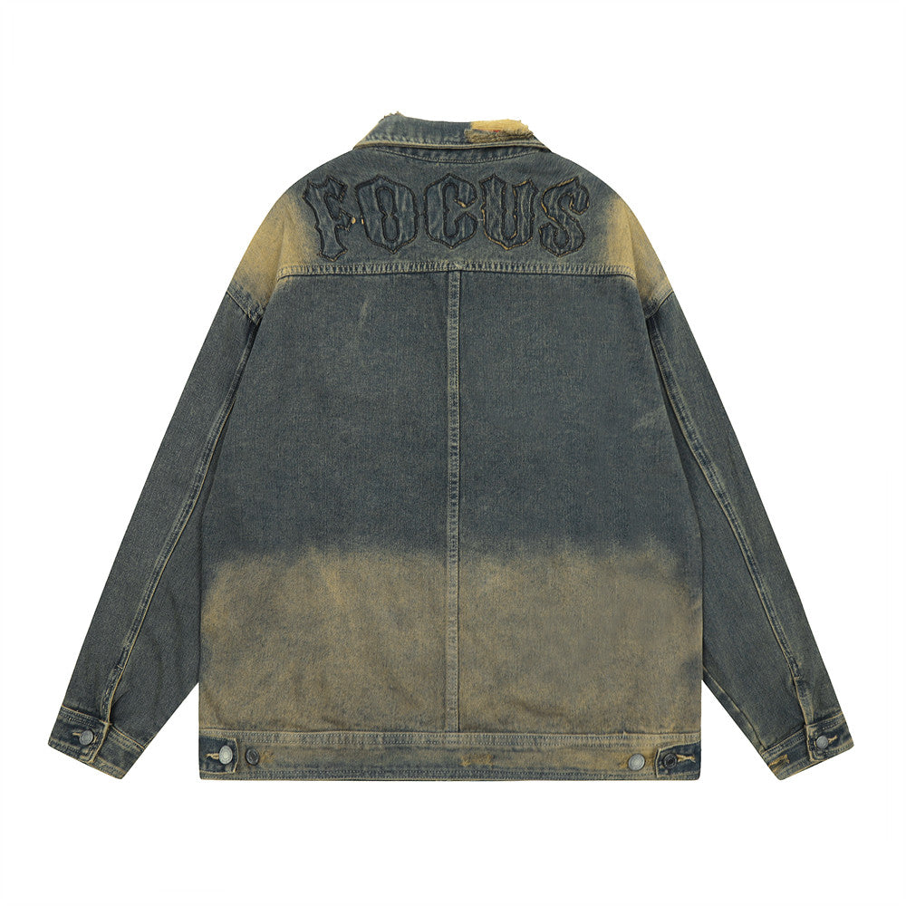 Loose Casual Wash Vintage Distressed Turn-down Collar Coat