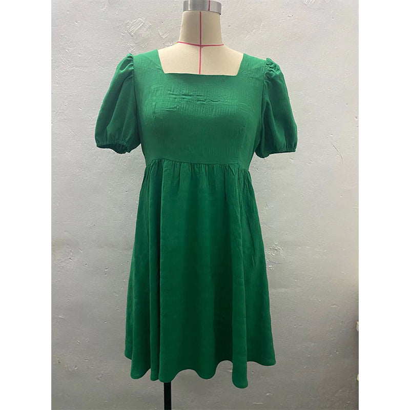 Women's Square Neck Slim Fit Fashion Short Sleeve Dress