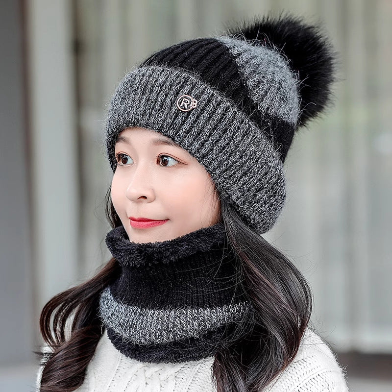 Cycling Warm With Velvet Cold-proof Women's Winter Cotton-padded Cap Scarf Set