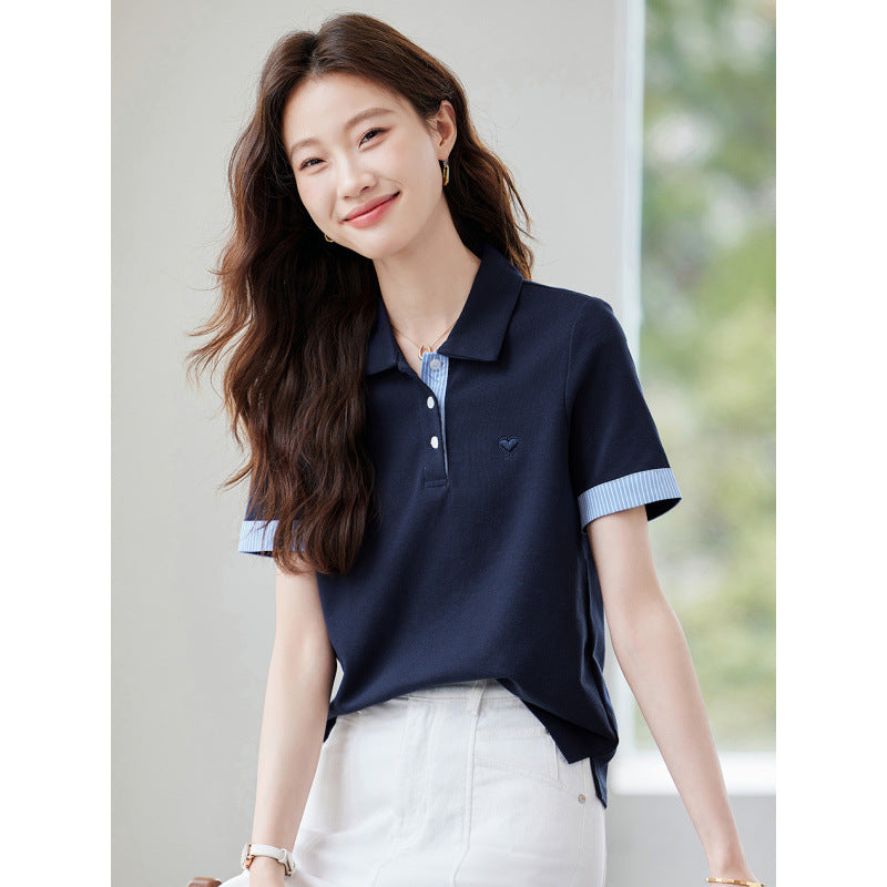 Women's American-style Faux Two-piece Off-shoulder Short-sleeve T-shirt