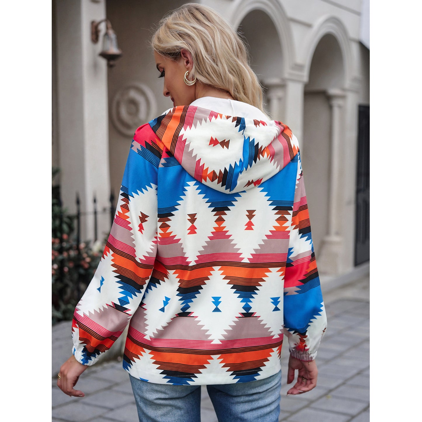 Women's Fashion Print Hooded Sweater Jacket
