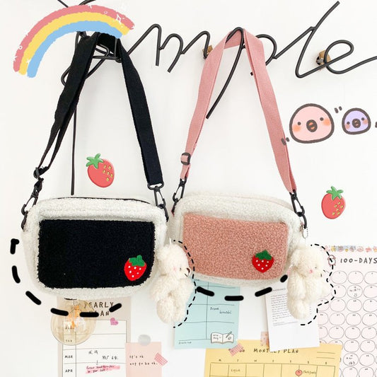 Cartoon Funny Fruit Strawberry Plush Bag All-match Soft Girl Student Messenger Bag