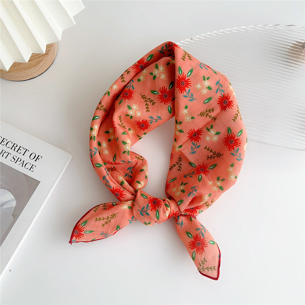Women's Cotton And Linen Small Square Towel Silk Scarf Artistic All-match Fashion