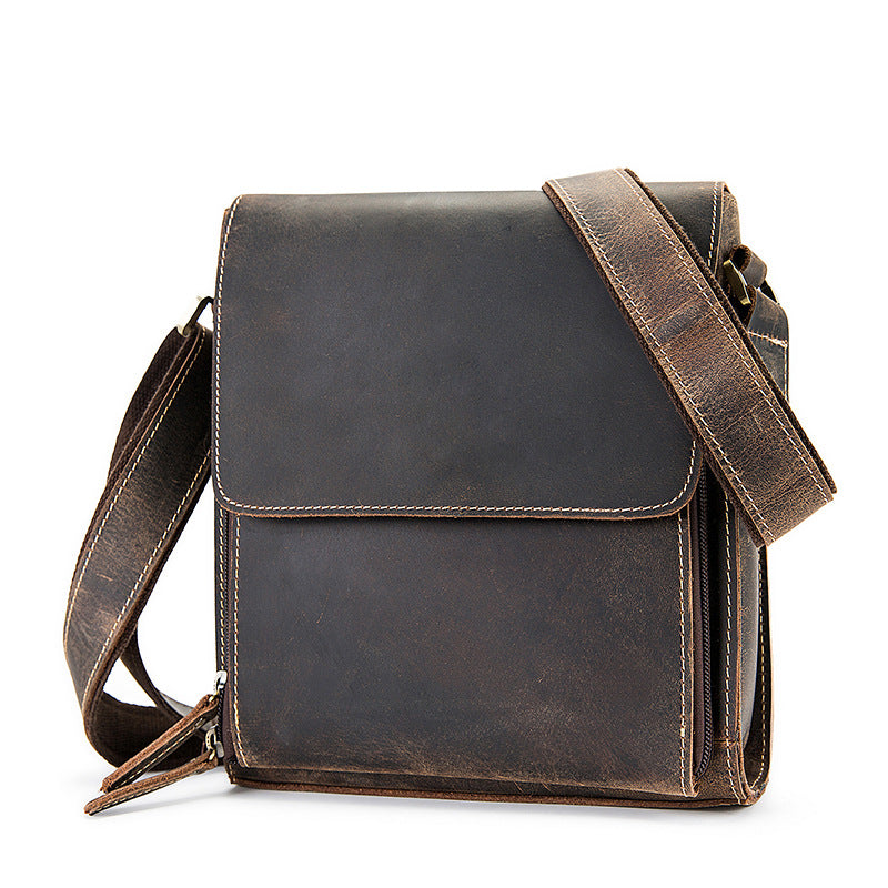 Crazy Horse Leather Men's One Shoulder Diagonal Cross Retro Diagonal Cross Bag