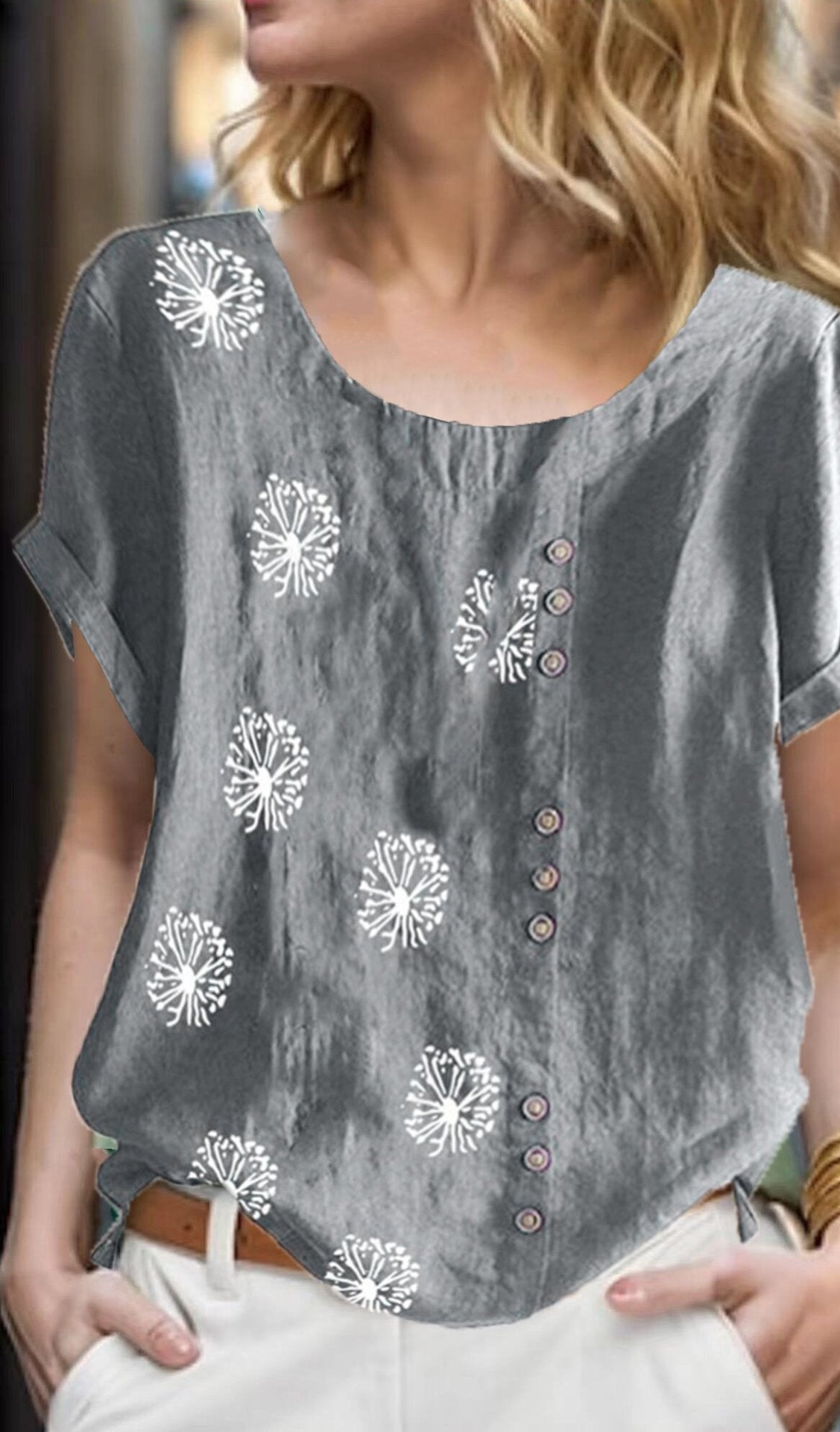 Women's Top Clinch Vintage Cotton And Linen Printing