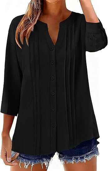 Pleated Casual Solid-Color Loose Cotton-Linen Shirt
