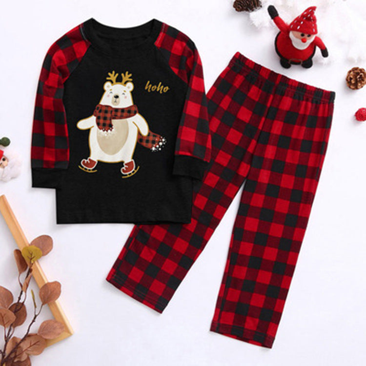 Ebay Christmas Plaid Cartoon Bear Printed Parent-child Wear Long Sleeve Pajamas Homewear Suit