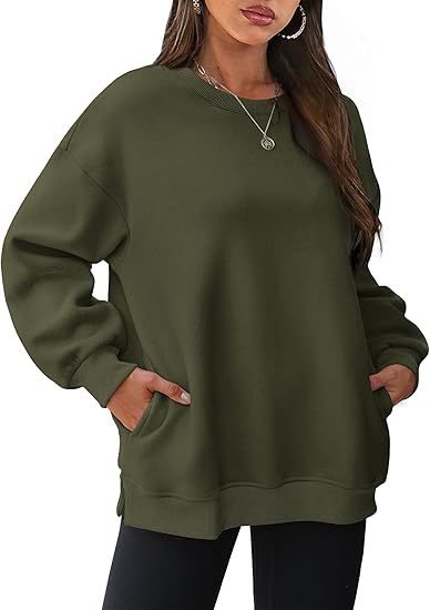 Rundhalset pullover til kvinder – Oversized løs sweatshirt i velour med lange ærmer