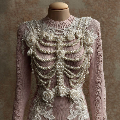 Womens 3D Digital-print Crew-neck Loose Sweater