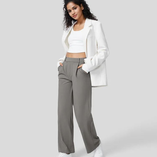 European And American High Waist Pocket Cropped Straight Pants