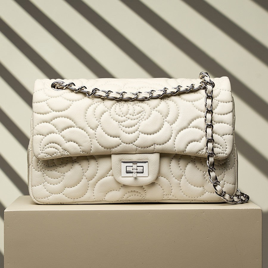 Chanel-style Camellia Top-Grain Goat Skin Bag