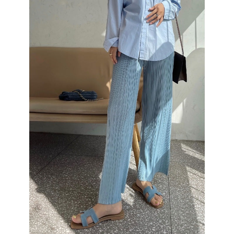 Women's Solid Color Casual Pleated Slim-fit Wide-leg Pants