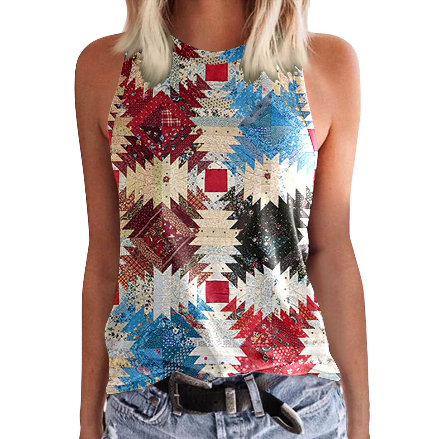 New Womens Crew-neck Tank Top With 3D Digital Print