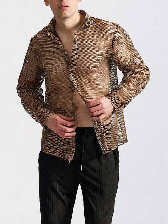 Men's Openwork Long-sleeved Shirt