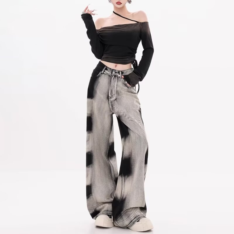 American Retro Gradient Tie-dyed Jeans Women