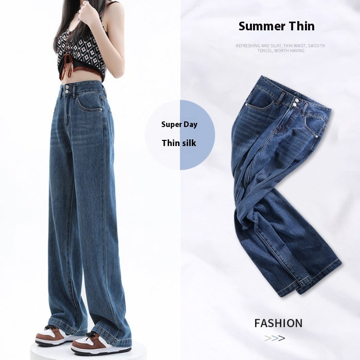 Lyocell Jeans Women's Summer Wide Leg High Waist Thin Loose