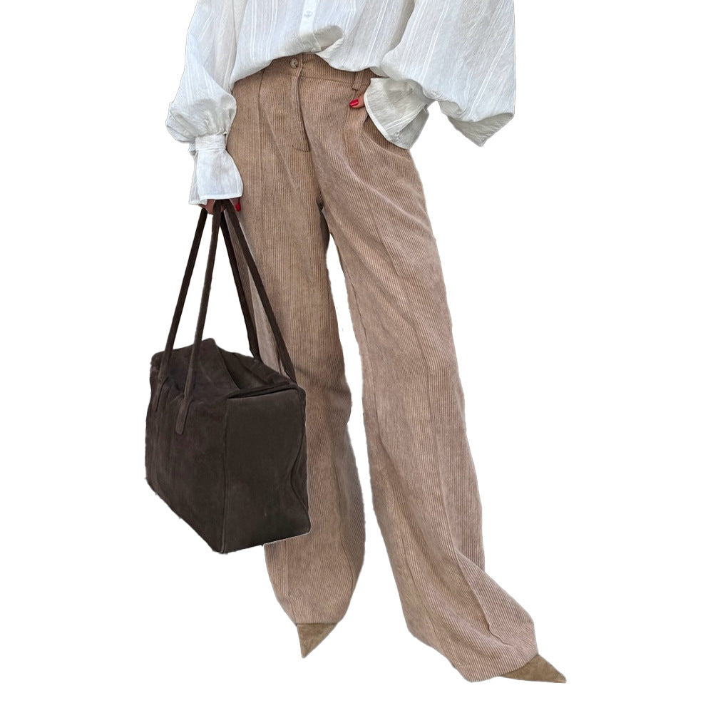 Womens Retro-Style Wide-Leg Loose-Fit Casual Trousers In American Style