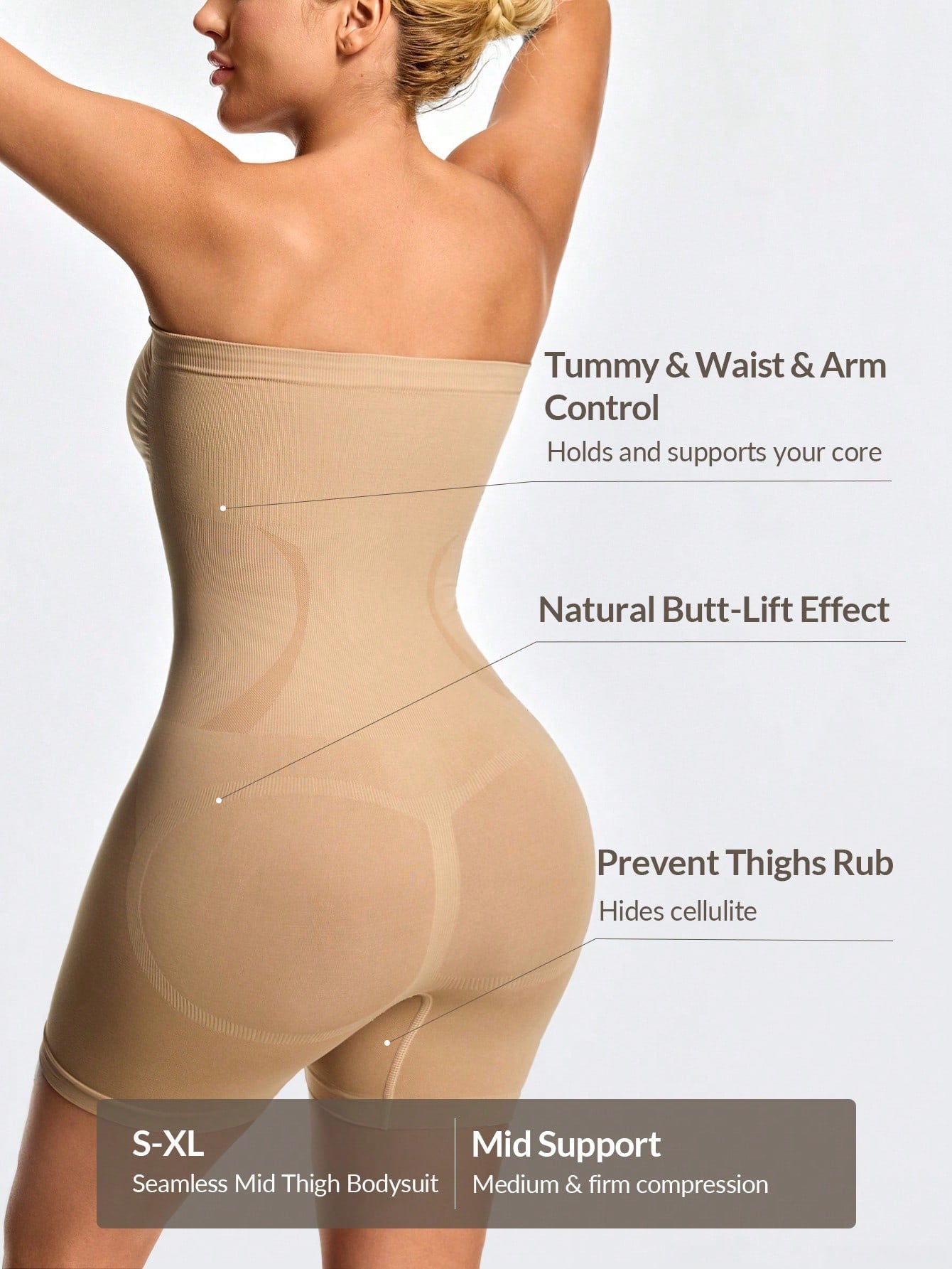 Women's Firm Control Strapless Bodysuit - Bust Support & Tummy Butt Contour
