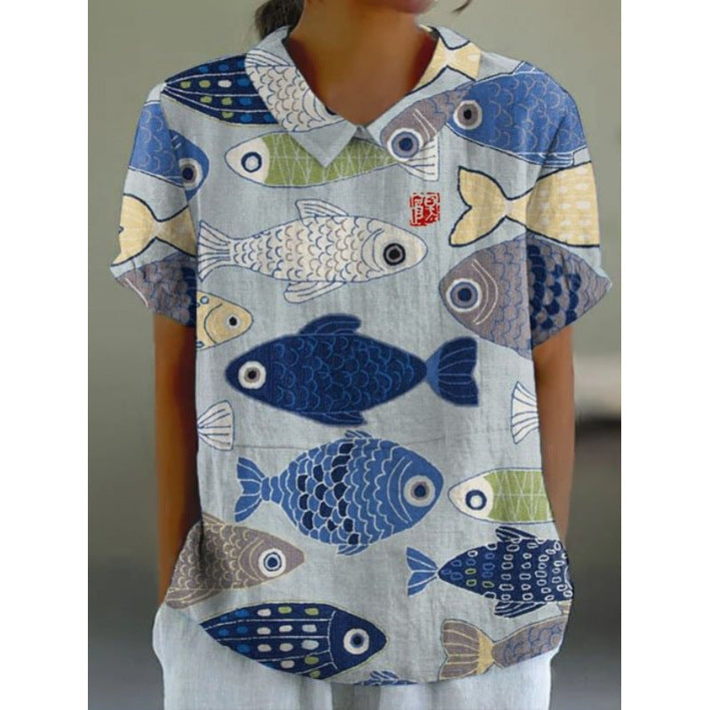 Women's Short Sleeve Printed Pullover
