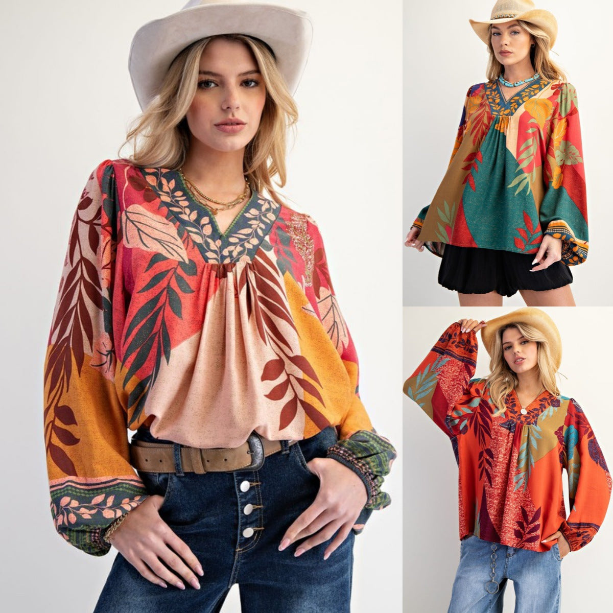 V-neck Long Sleeve Shirt Loose Pullover Top