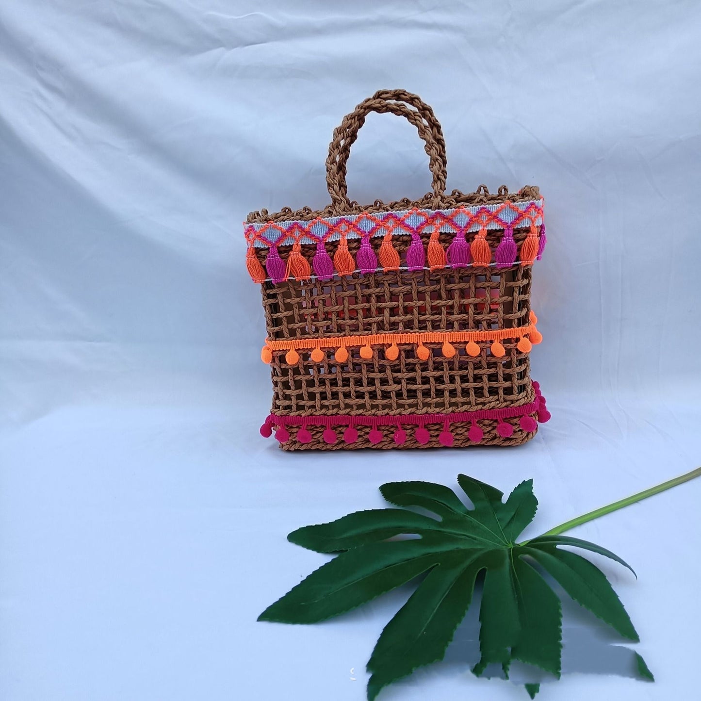 Hollow Out Straw Bag Ethnic Style Grid Woven Bag