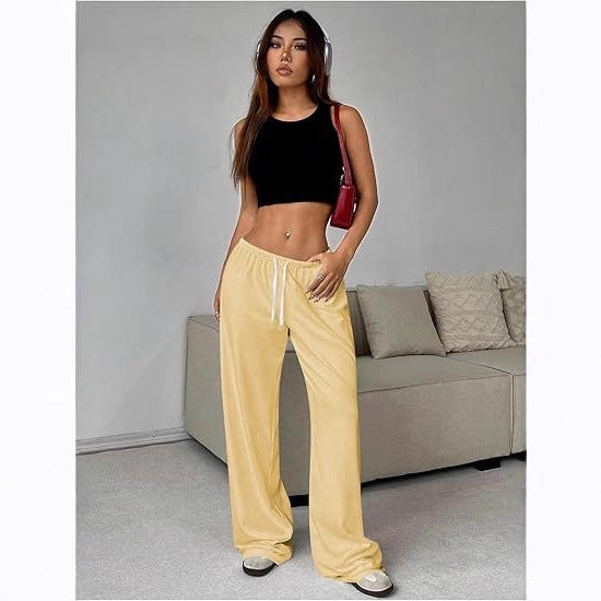 New Multi-pocket Women's Drawstring Waist Wide-leg Pants