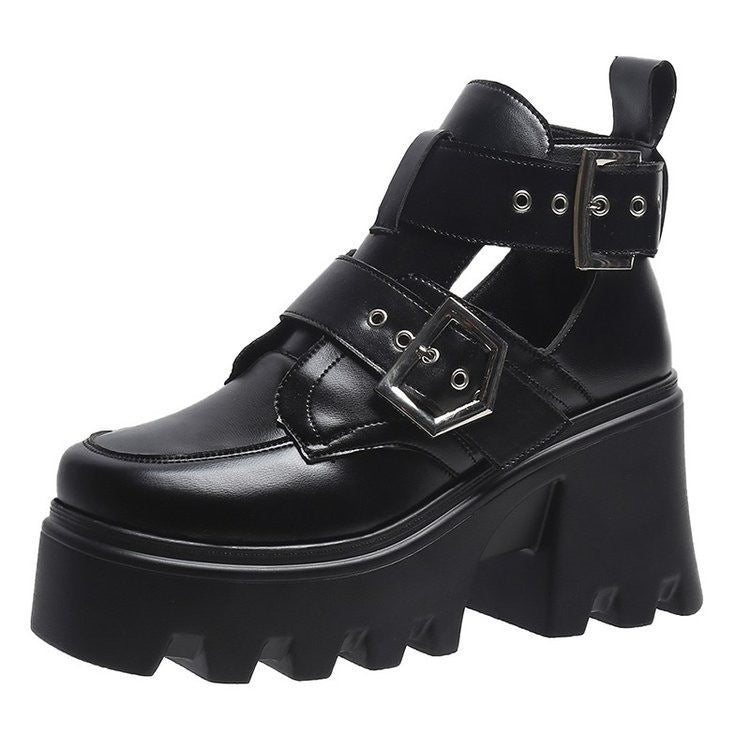 European And American Chunky Heel Platform Women's Belt Buckle Chain Fashion Boots