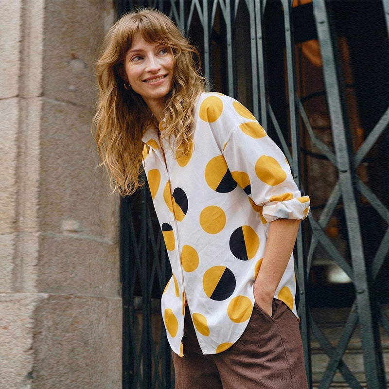 Women's Fashionable Polka-dot Long-sleeve Blouse