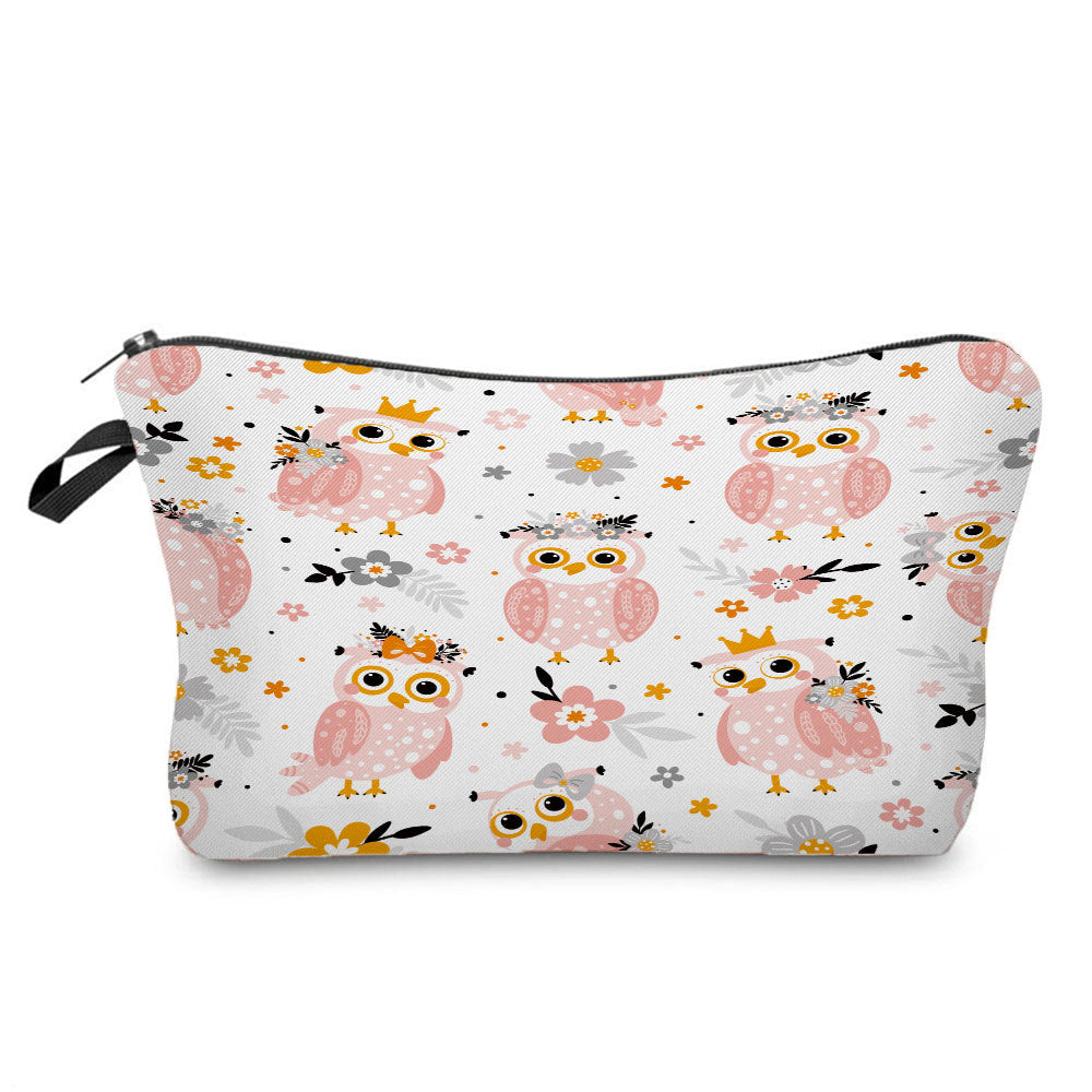 Cartoon Cute Owl Print Cosmetic Bag