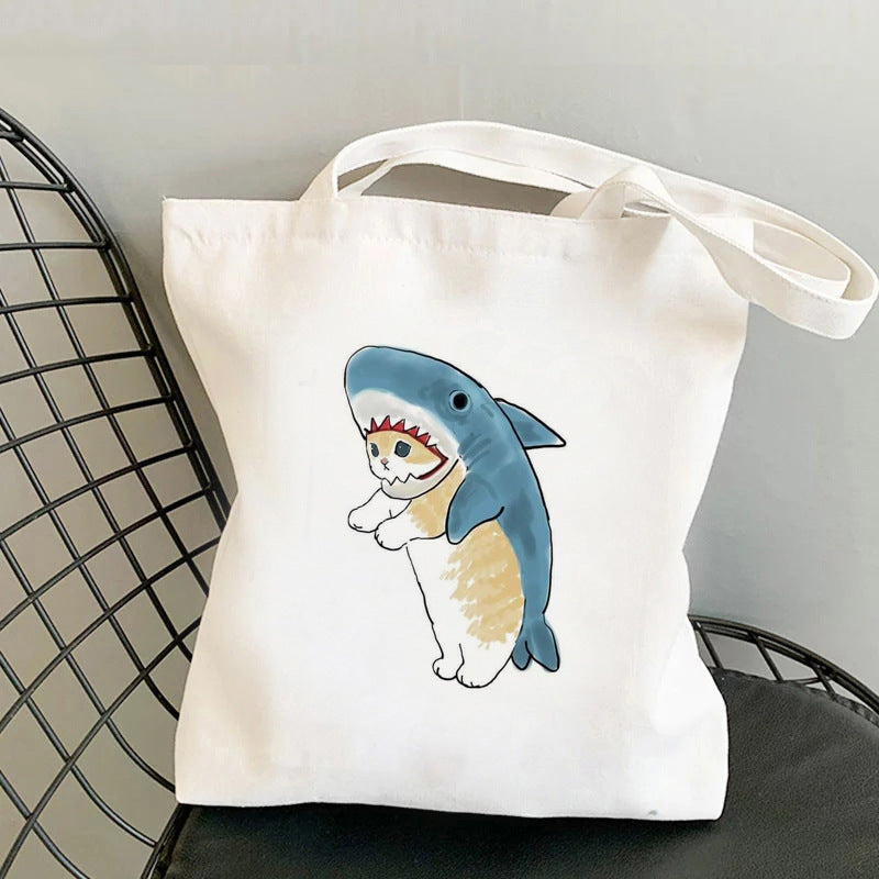 Cat Printed Canvas Bag Creative Individual Shoulder