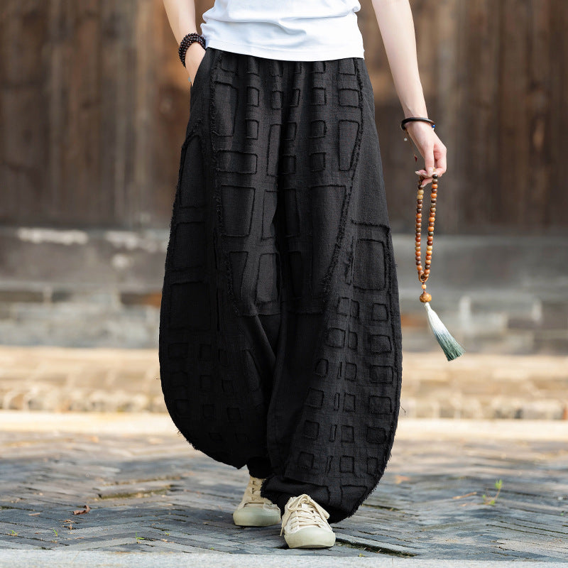Natural Raw-edged Linen Meditation Bloomers For Everyday Wear