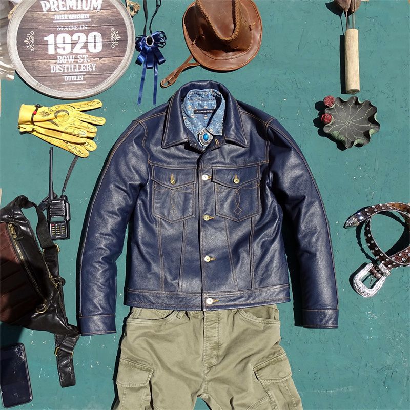Head Layer Cowhide Knight Short Leather Jacket Top