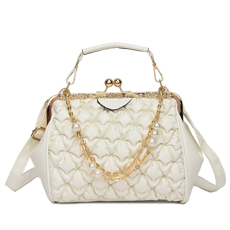 Pleated Personalized Retro Texture Portable Clip Buckle Messenger Tote Bag