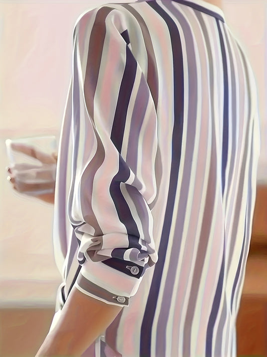 Color Blocking Temperament Striped Shirt For Women